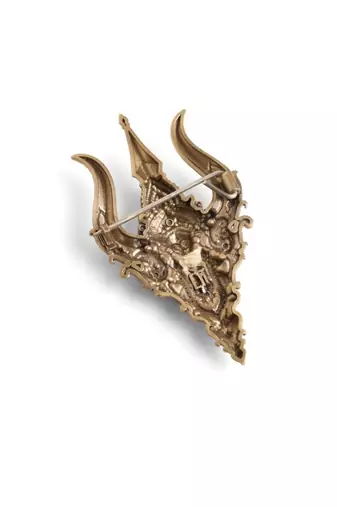 Antique gold brass sacred trishul brooch