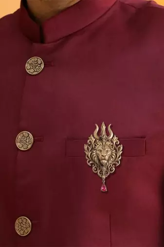 Antique gold brass lion trishul brooch