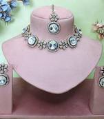 White yellow gold premium designer american diamond and stone work necklace set
