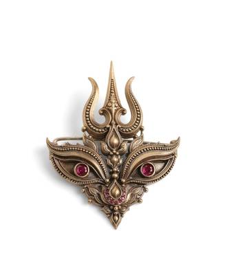 Antique gold brass divine eyes trishul brooch 3
