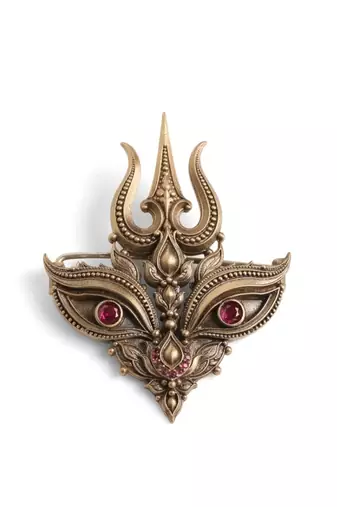 Antique gold brass divine eyes trishul brooch