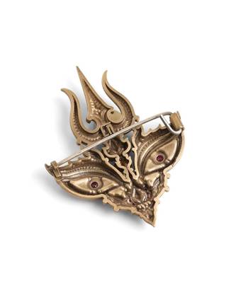 Antique gold brass divine eyes trishul brooch 4