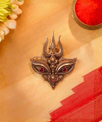 Antique gold brass divine eyes trishul brooch 5