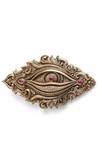 Antique gold brass divine eye brooch