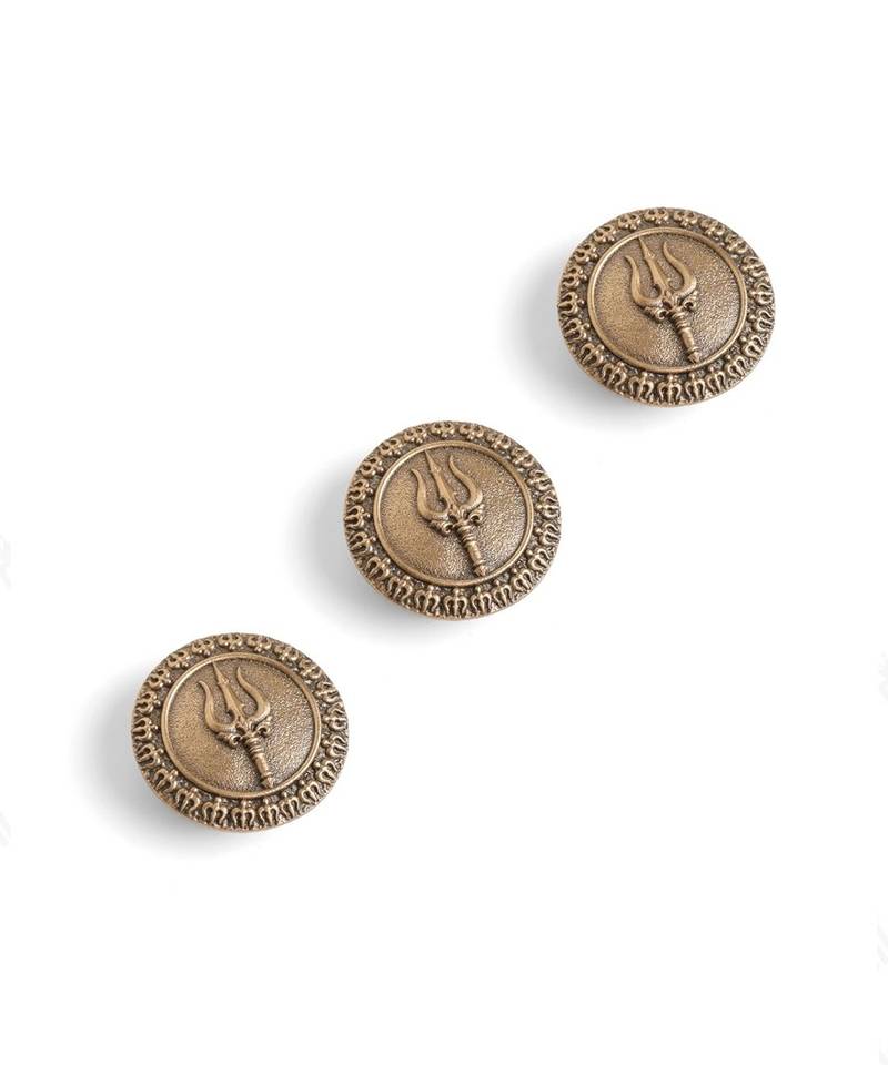 Antique gold brass trishul kavach button cover