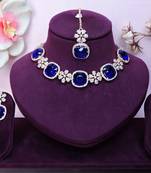 Blue rose gold premium designer american diamond and stone work necklace set
