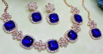Blue rose gold premium designer american diamond and stone work necklace set 3