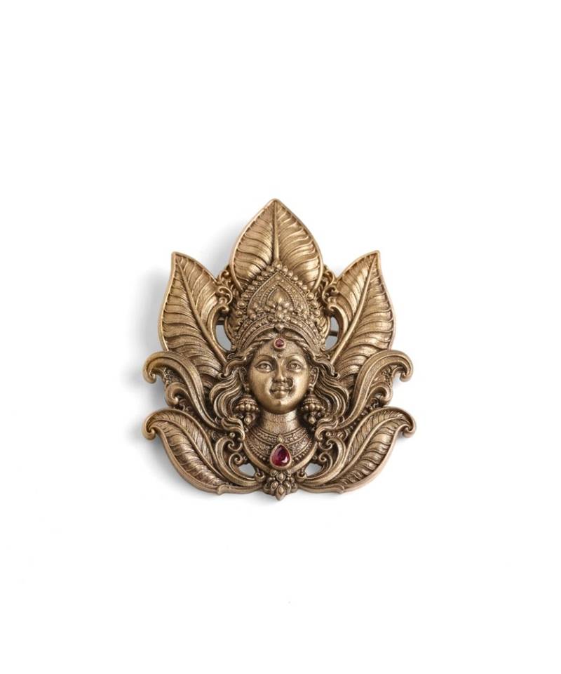 Antique gold brass sacred lotus brooch