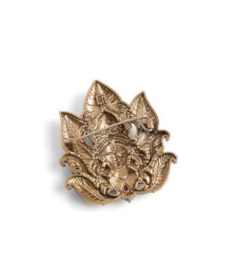 Antique gold brass sacred lotus brooch 3