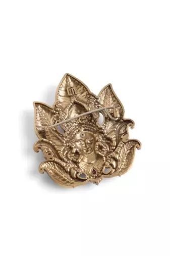 Antique gold brass sacred lotus brooch