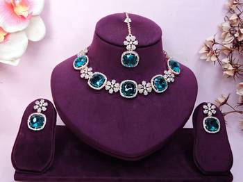 Green rose gold premium designer american diamond and stone work necklace set 1