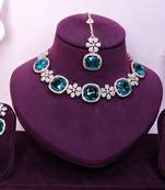 Green rose gold premium designer american diamond and stone work necklace set