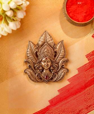 Antique gold brass sacred lotus brooch 4