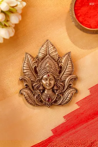 Antique gold brass sacred lotus brooch