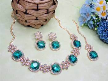 Green rose gold premium designer american diamond and stone work necklace set 2