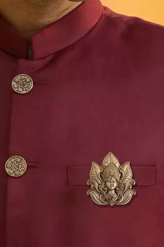 Antique gold brass sacred lotus brooch