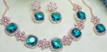 Green rose gold premium designer american diamond and stone work necklace set 3