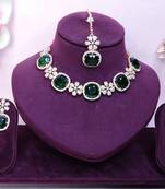 Green rose gold premium designer american diamond and stone work necklace set