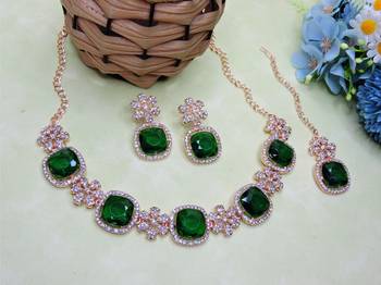 Green rose gold premium designer american diamond and stone work necklace set 2
