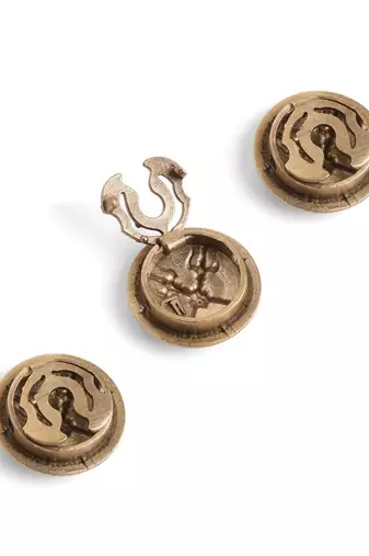 Antique gold brass shakti trishul button cover
