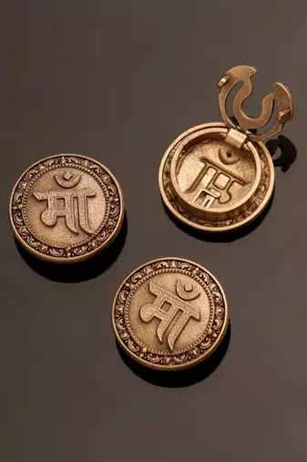 Antique gold brass shakti trishul button cover