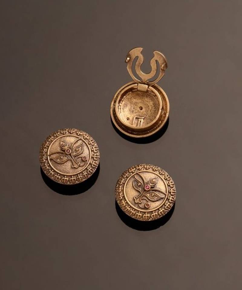 Antique gold brass divine eyes button cover