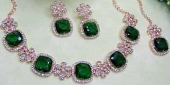 Green rose gold premium designer american diamond and stone work necklace set 3