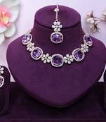 Purple rose gold premium designer american diamond and stone work necklace set