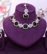 Green rose gold premium designer american diamond and stone work necklace set
