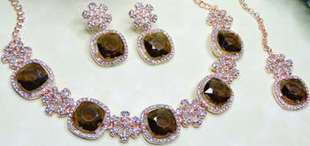 Green rose gold premium designer american diamond and stone work necklace set 3
