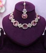 Pink rose gold premium designer american diamond and stone work necklace set