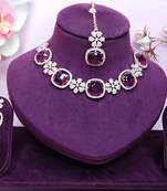 Purple rose gold premium designer american diamond and stone work necklace set
