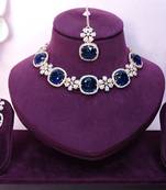 Blue rose gold premium designer american diamond and stone work necklace set