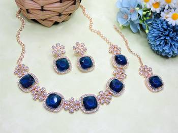 Blue rose gold premium designer american diamond and stone work necklace set 2