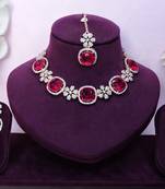 Pink rose gold premium designer american diamond and stone work necklace set
