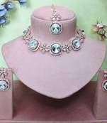 White rose gold premium designer american diamond and stone work necklace set