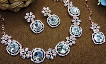 White rose gold premium designer american diamond and stone work necklace set 2