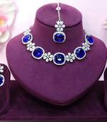 Blue rhodium premium designer american diamond and stone work necklace set