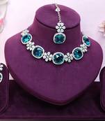 Green rhodium premium designer american diamond and stone work necklace set