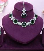 Green rhodium premium designer american diamond and stone work necklace set
