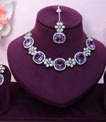 Purple rhodium premium designer american diamond and stone work necklace set