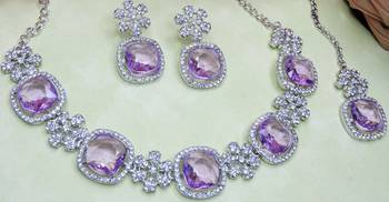 Purple rhodium premium designer american diamond and stone work necklace set 3