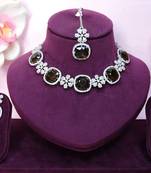 Green rhodium premium designer american diamond and stone work necklace set