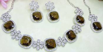 Green rhodium premium designer american diamond and stone work necklace set 3