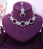 Purple rhodium premium designer american diamond and stone work necklace set