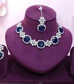 Blue rhodium premium designer american diamond and stone work necklace set