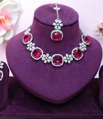 Pink rhodium premium designer american diamond and stone work necklace set