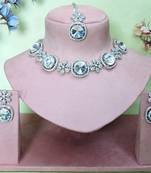 White rhodium premium designer american diamond and stone work necklace set