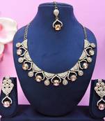 Gold yellow gold premium designer american diamond and stone work necklace set