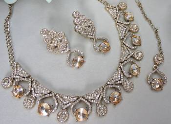 Gold yellow gold premium designer american diamond and stone work necklace set 3